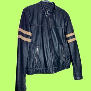 Vintage Black Leather Jacket w/ Tan Stripes 🖤🔥